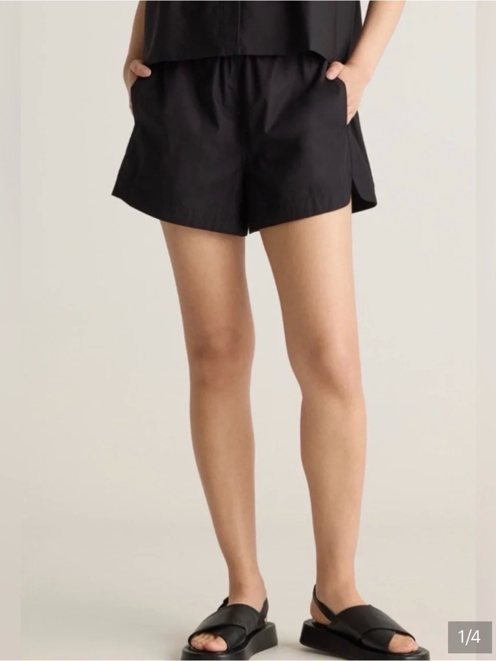 Quince Black Organic Cotton Poplin Pull-On Shorts Size Small
